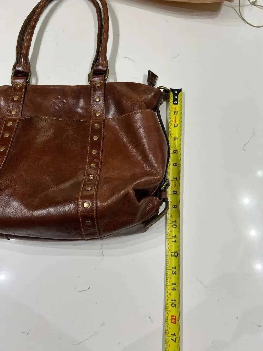 Patricia Nash Cassini Tooled Leather Satchel in Classic Cognac